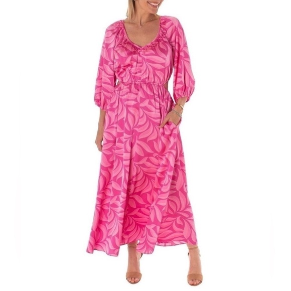 Taylor
Printed V-Neck Long Sleeve Side Cut Out Midi Dress - Picture 11 of 11